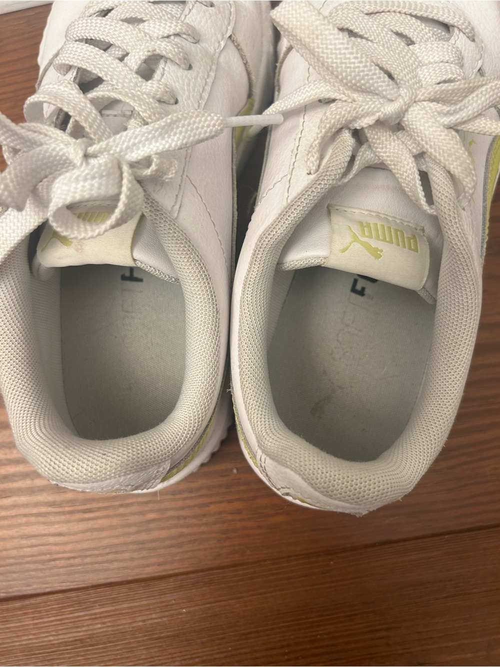 Puma Kids White Sneakers with Light Green Accents